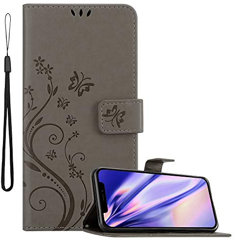 Cadorabo Hülle kompatibel mit Apple iPhone 12 MINI Blumen Design aus Kunst Leder Flip Klappbare Stoßfeste Magnetische [Standfunktion] [Kartenfächern] Cover Hülle für iPhone 12 MINI Tasche in Grau