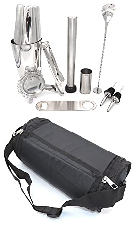 Maletín de barman profesional lona transporte bolsa de almacenamiento equipo de bar set kit cóctel portátil viaje accesorios mixología 9 piezas