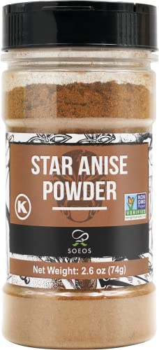 Soeos Poudre d'anis étoilé chinoise 74 g - Graines d'anis étoilé chinoises moulues - Épices séchées - Anis étoilé - Étoile d'anis étoilé - Certifié OGM - Idéal pour la pâtisserie et le thé - Anis