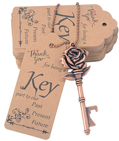 Aokbean 52 Sets Wedding Favors Key Bottle Opener Rustic Wedding Favor Skeleton Keys Personalized Decorations Birthday Party Gifts for Guest with Escort Tags and Key Chains (Copper)