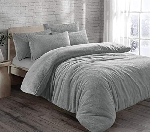 EXQUIZIT HOME Set di biancheria da letto con federe in pile e morbido e caldo con orsacchiotto, per letto singolo, 135 cm x 200 cm circa
