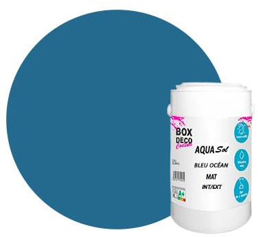 BOX DECO COULEURS Peinture Sol extérieur/intérieur acrylique haute résistance aspect mat Aqua Sol - 1Kg, Bleu Océan