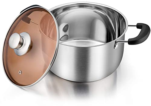 THEGA Pentola per Zuppa - Pentola per Zuppa di Pesce, Casseruola, Ø 24 Cm in Acciaio Inox Pentola Grande da 5,6 L Circa Pentola con Coperchio, Doppi Manici in Bachelite Resistente al Calore
