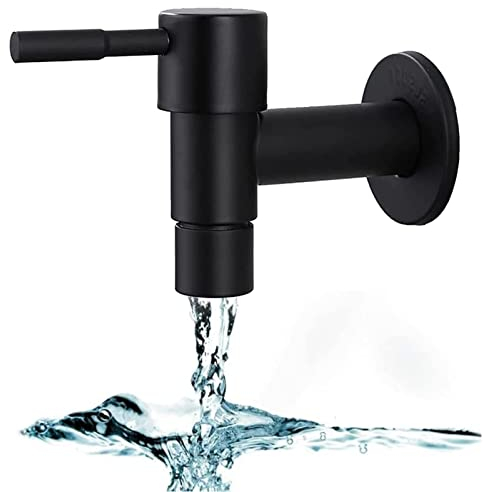 Edelstahl Wasserhahn - Schwarz Einzigen Kaltwasser Spültischarmatur für Wandmontage, Waschmaschine, Balkon, Mopp, Waschbecken, Spüle, Badezimmer und Garten