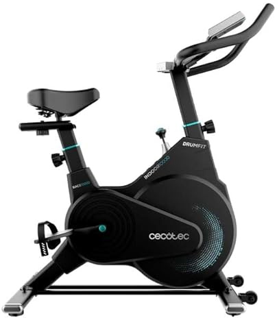 Cecotec Vélo d'Appartement d'Intérieur Compact DrumFit Indoor 10000 Race. Volant d'Inertie 10 kg Écran LCD, Support d'Appareils, Cardiofréquencemètre, Résistance à la Friction, Selle et Guidon