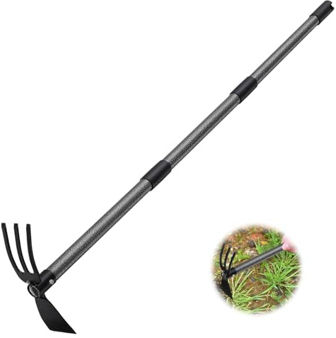 Houe de Jardin avec 2 Griffes, Largeur 114cm, Serfouette Binette Trident de Jardin pour Labourer et Désherber Le Sol, Cultivateur de Jardinage Manuel…