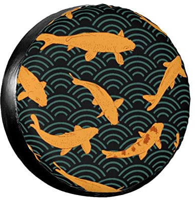Reifensack Blau, Schwarz, Orange, Natur, Orientalischer Hintergrund, Mit, Japanische, Wave Sauberen Reserveradabdeckung Premium Reifentasche Für Truck Caravan Fahrzeuge 17inch