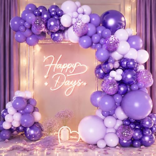 Lila Luftballons Geburtstag Mädchen - 110Stück Luftballon Girlande Mit Lila Ballons,Purple Konfetti Luftballon,ballons Purple Metallischer für Baby Shower Geburtstagsdeko Hochzeit Party Deko Purple