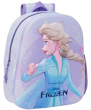 FROZEN - Mochila Escolar, con Diseño 3D, Ideal para Niños de Diferentes Edades, Cómoda y Versátil, Calidad y Resistencia, 27x10x33 cm, Color Lila