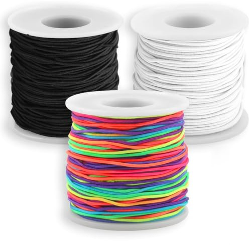 1mm x 150m Gummiband für Armbänder, 3 Rollen, Schwarz/Weiß/Regenbogen