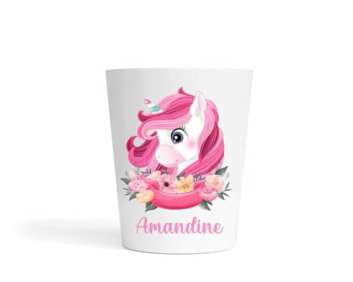 Gobelet Enfant Fille Personnalisé Licorne Rose – Gobelet Incassable 230ml sans BPA – Tasse Prénom Crèche ou École – Cadeau Rentrée Scolaire Maternelle