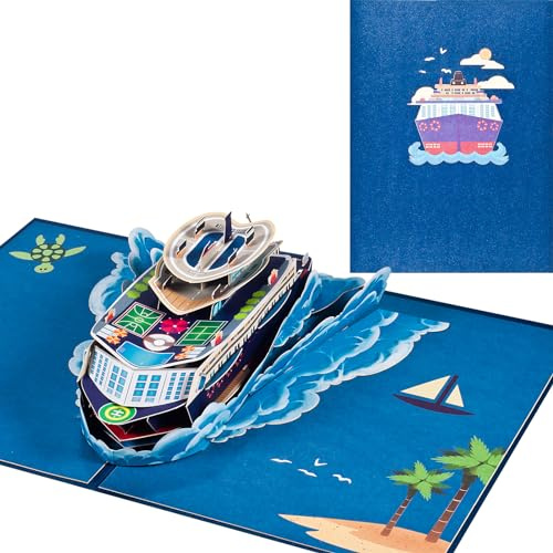 3D Geburtstagskarte/Reisekarte,Pop-up Kreuzfahrtschiff Klappkarte für Urlaub,Reisen,Geburtstag oder zum Abschied,Reise Gedenkkarte mit Umschlag