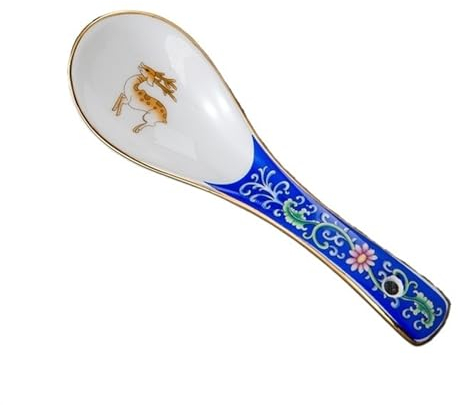 Rundlöffel China Jingdezhen Keramik kleiner Suppenlöffel mit Goldrand, Haushalts-Suppenlöffel, emaillierter Löffel aus Knochenporzellan, Reislöffel, Restaurant-Keramiklöffel Tafellöffel(Color:F)