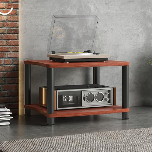 YVYKFZD Audio Rack HiFi Regal, bodenstehender HiFi Rack Komponentenschrank, Phonoschrank Aufbewahrungsregal aus Holz mit verstellbaren Füßen, offener Record Player Stand(Color:Teak,Size:2 Tier-23.6X1
