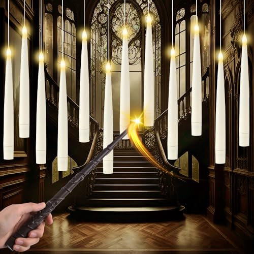 12 Stück Flammenlose LED Kerze mit Zauberstab Fernbedienung,Schwebende Kerzen Warmes Licht Flackernde LED Stabkerzen Fliegende Kerzen für Halloween Weihnachten Dekoration,Batteriebetriebene