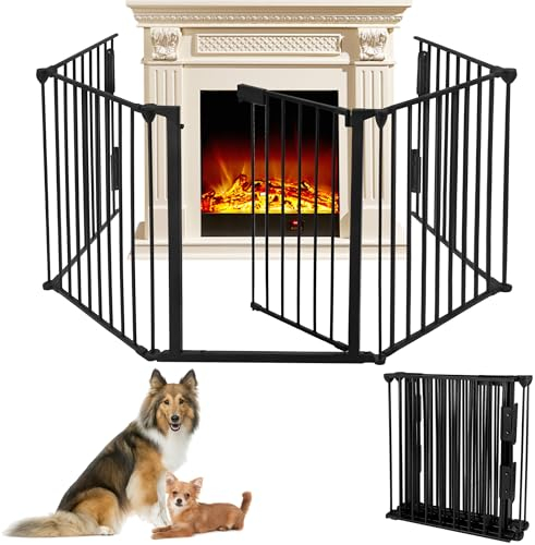 SUBTLETY 300cm Kaminschutzgitter 5 Stück 76x60cm Metall Absperrgitter Klappbare Feuerschutzgitter Set Tierschutzgitter für Kamine, Treppen & Tür Laufstall mit Doppelverriegelung