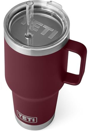 YETI Rambler Straw Mug, Stainless Steel Vacuum Insulated Mug with Stronghold Lid, Wild Vine Red, 35 oz (1 l)
