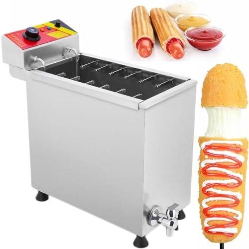 Korean Corn Dog Machine Snack Maker - Commercial Automatic 12 Hooks Large Capacity Cheese Mozzarella Hot dog Sticks Fryer Electric Deep