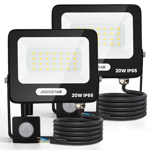 Aigostar LED-strålkastare med Rörelsesensor 20 W 4000K 1650lm 2 Styck