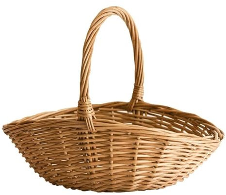 Eierkorb Zum Sammeln Geflochtener Korb, Flacher Weiden-Eierkorb, Natürlich, Handgefertigt, Zur Aufbewahrung Von Lebensmitteln, Gemüse, Früchten Eierkörbchen(27cm)