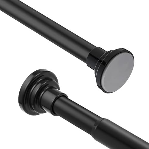 25mm Duschvorhangstange, Schwarz Gardinenstange, 76-225cm Vorhangstange Ohne Bohren, Teleskopstange Duschvorhang, Spannstange