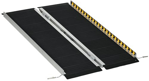 HOMCOM Rampa para Sillas de Ruedas Plegable de Aleación de Aluminio 122 cm Rampa Portátil con Adhesivos Reflectantes Carga 272 kg Negro