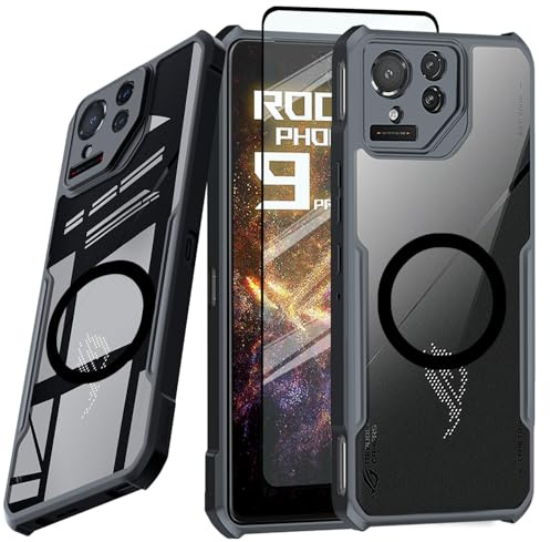 Guizzcg für ASUS ROG Phone 9 Pro Hülle Kompatible mit Magsafe,Soft TPU Stoßstange + Acryl Rückseite Airbag Stoßfest Sturzfest Schutzhülle [1 Stück Schutzgla],Magnetisch Schwarz