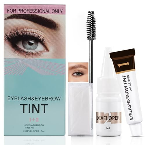 Brown Professional Eyelash & Brow Tint Kit - Salon-Use Waterproof Mascara Dye with Fine Wand for Long-Lasting, Natural-Looking Fullness, Definition & Enhanced Contour, 7ml