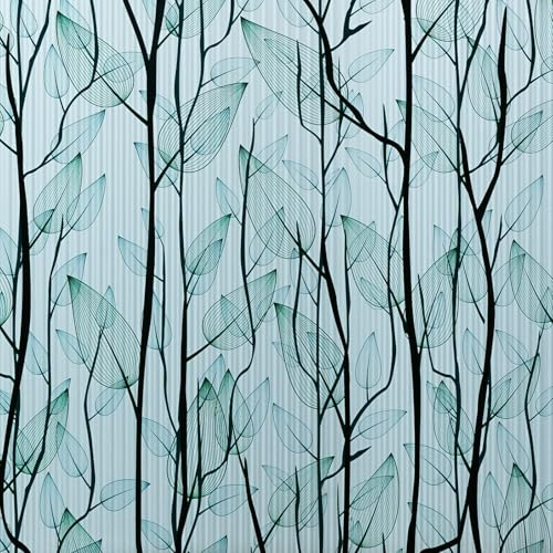 dktie Window Privacy Film Static Cling Window Film No-Glue Frosted Window Film Plants Window Stickers, for Home, Bathroom, Kids Room, Bedroom (More Vivid & Stripes, 44.5x200cm)
