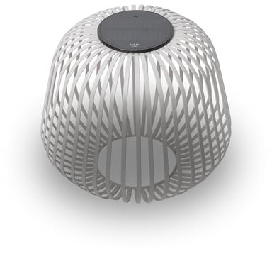 LUUK Studio Schlichte Solarleuchte für drinnen & draußen in minimalistischem Design, IP65 Schutz, wiederaufladbarer Akku per Solar & USB-C, als Windlicht mit Kerze nutzbar, LED Gartenlaterne, Grau