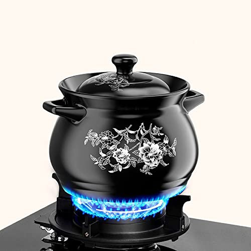 Pentola per casseruola con Fiori retrò, pentola in Terracotta, pentola Smaltata per Cucinare, casseruola in Ceramica, casseruola in Terracotta, Delizioso aggiornamento, Ricco nutrimento, Nero, 3 l