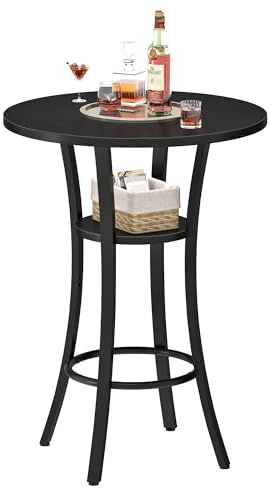 CHOEZON Round Bar Table, 2-Tier High Top & Counter Height Dining Table, Small Kitchen Dining Tables, for Bistro, Pub, Kitchen, Living Room, Black TBT03BB