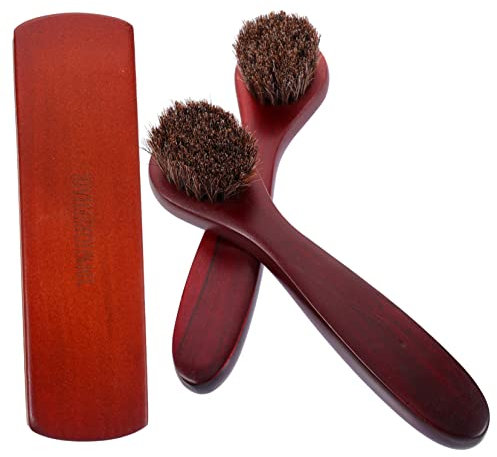 Kit de Brosses à Chaussures en Crins de Cheval, Lot de 3, Bois