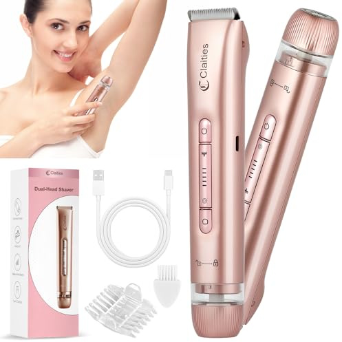 Afeitadora eléctrica 2 en 1 para mujer, recortadora de bikini de doble cabeza para mujer, IPX7, impermeable, uso húmedo y seco, recortadora de vello corporal y removedor de vello facial para bikini