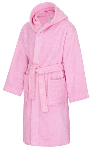 Clinotest Kinderbademantel aus Frottee – Weicher Bademantel mit Kapuze aus 100% Baumwolle, saugfähig und flauschig, ideal für Jungen und Mädchen, mit Bindegürtel, maschinenwaschbar – Rosa