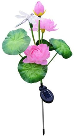 HEMOTON Lotus Dragonfly Lamp Solar Led Flower Stake Light for Garden Patio Balcony Outdoor Decor