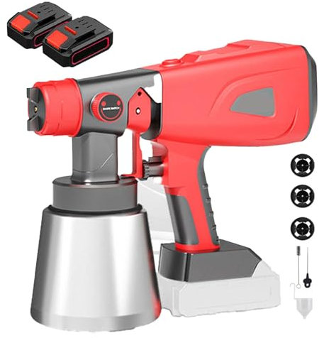 Billg 500W HVLP Pistola a Spruzzo, Pistola a Spruzzo Elettrica a Colori Professionale con 3 modalità di Pittura, Flusso Regolabile da 800 ml, 2 Batterie, Set Strumenti per la Pulizia, Facile da Usare