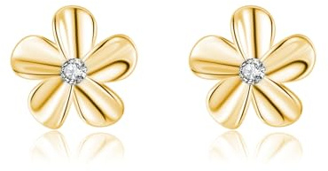 SLUYNZ 925 Sterling Silver Plumeria Flower Stud Earrings for Women Teens Girls Pretty CZ Flower Earrings for Spring Summer