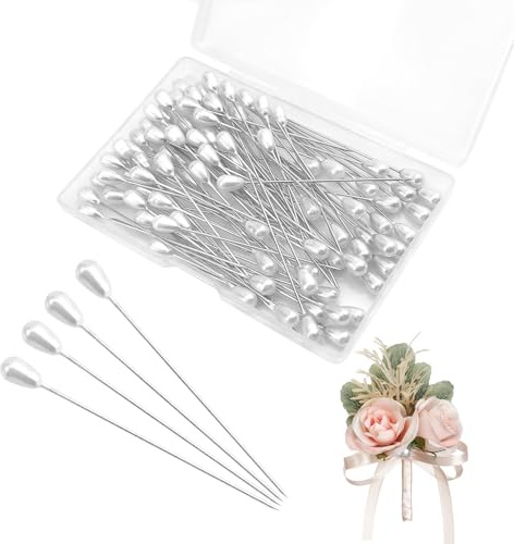 100pcs Sewing Pins, Buttonhole Pin, Fabric Pins, 5.5cm Long Teardrop Pearl Button Hole Pins Sewing, Pins Sewing for Dressmaking, Floristry Supplies, Wrist Corsage, Bouquets, Crafts, DIY Making