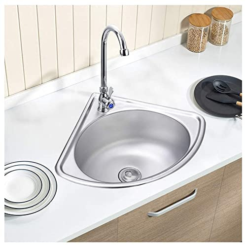 Fregadero de Esquina de Acero Inoxidable - Minilavabo Compacto para baño, estación de Trabajo de Montaje Superior para Cocina, Lavabo y Caravana - Diseño Compacto (Plata, Kit n.° A4)