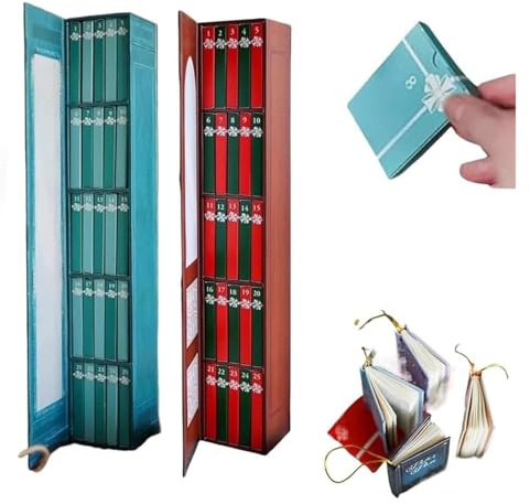 2025 NEW Mini Book Ornament Advent, Mini Book Ornament Advent Calendar, Literature Lovers Gifts Calendar With 25 Volume Gift, Christmas Books Advent Calendar For Books Lovers(Green+Red)
