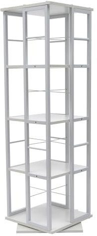 4-Stufiges Drehbares Bücherregal 40*40*134cm Weißes Bücherregal Drehregal Regal mit Buchstützen & 360° Drehfunktion, Platzsparendes Drehregal für Kleine Räume, Wohnzimmer und Kinderzimmer, Weiß