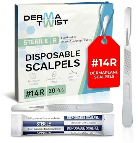 DermaTwist 14R Dermaplane Razor for Women Face - Pack of 20 Sterile Disposable Dermaplane Scalpels Face Razors for Women Face Dermaplaning Professional Face Shaver