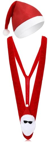 Hestya 2 Stück Borat Mankini Badeanzug mit Mütze Weihnachten Herren String Mankini Weihnachtsmütze Lustige Kostüme für Männer Weihnachtsmann Borat Tanga, Einheitsgröße(Rot,Weiß Weihnachtsmann)