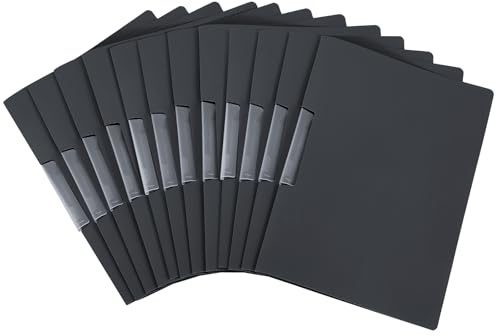 SOYIRI Lot de 12 Chemises de Présentation A4 en Plastique avec Clip,Pour le Bureau de L'école(Noir)