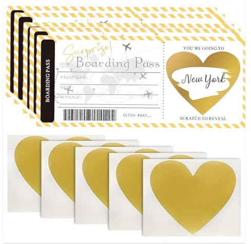 BCHKO Set de 5 Pegatinas Rasca y Gana para Viajes con Tarjeta de Embarque, Regalo Personalizable para Parejas, Cupón Rasca, Idea Creativa de Regalo de Viaje, Sorpresa para Aventureros