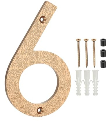 PATIKIL Numeri Civici Da Esterno 6 Pollici Numero 6 Plastica ABS Texture Numeri Civici Galleggianti Moderni Numeri Per Cassetta Porta Con Kit Chiodi Per Strada Esterno Tono Oro