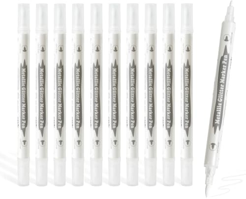 Yolkify 10 Pcs White Paint Pens, Dual-tip White Marker Pen; Quick Dry Waterproof Permanent Paint Markers for Metal, Plastic, Wood, Rock, Ceramic, Black Paper, Glass