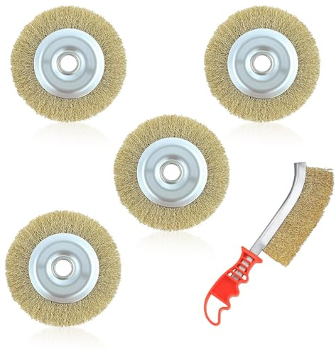 4 Pcs Wire Wheel Brush Patio Cleaner Round Replacement with Wire Brush with Handle, Suitable for RY18PCA-0 OPC1800 OPC1815 EFB 400/401 with Arbor Hole, for Cleaning Rust, Grout, Debris (100*16*10mm)