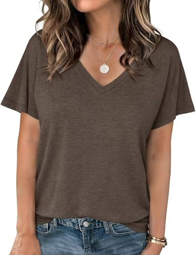 Crewhpo Tee Shirt Femme Coupe Ajustée Col V Tissu Doux Style Basique Chic
